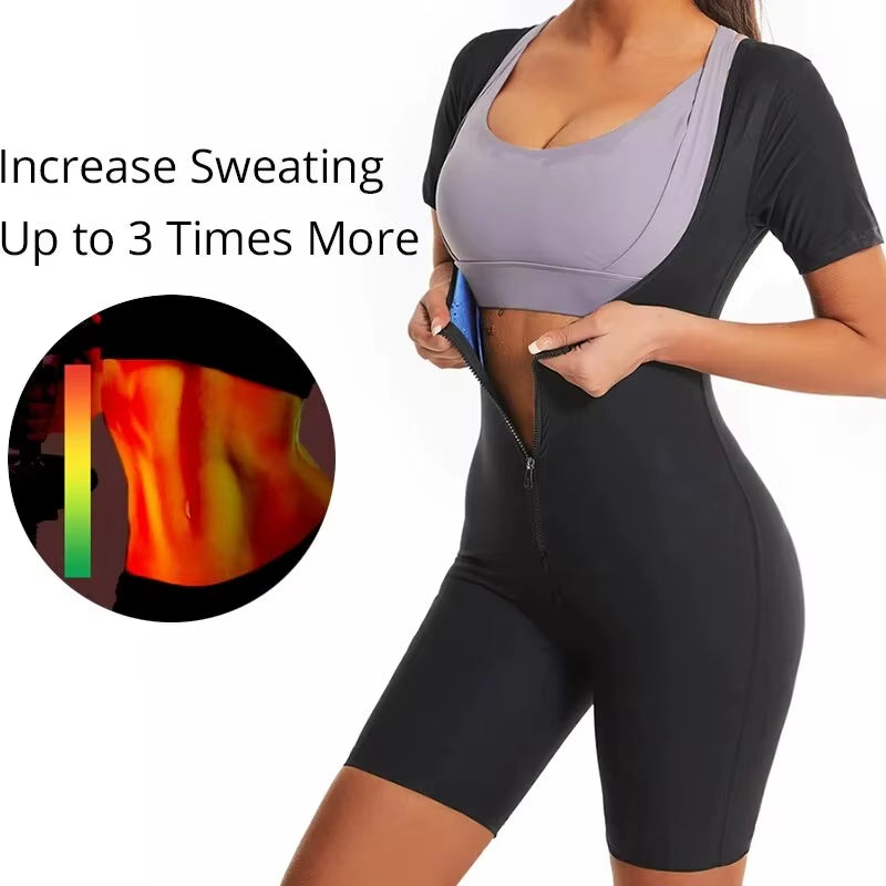 Women High Compression Bodysuit Shapewear Fitness Girdles Sauna Sweat Suits Belly Slimming Sheath Weight Loss Body Shaper