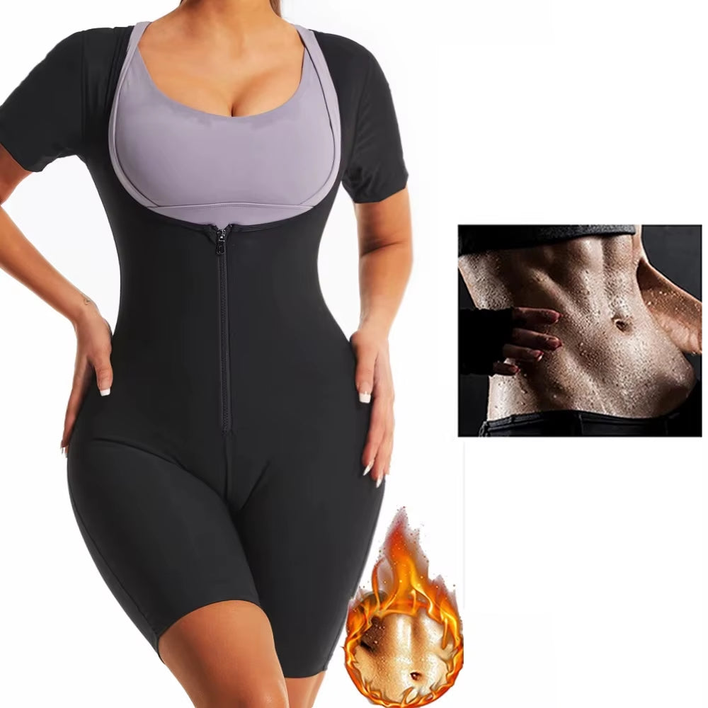 Women High Compression Bodysuit Shapewear Fitness Girdles Sauna Sweat Suits Belly Slimming Sheath Weight Loss Body Shaper